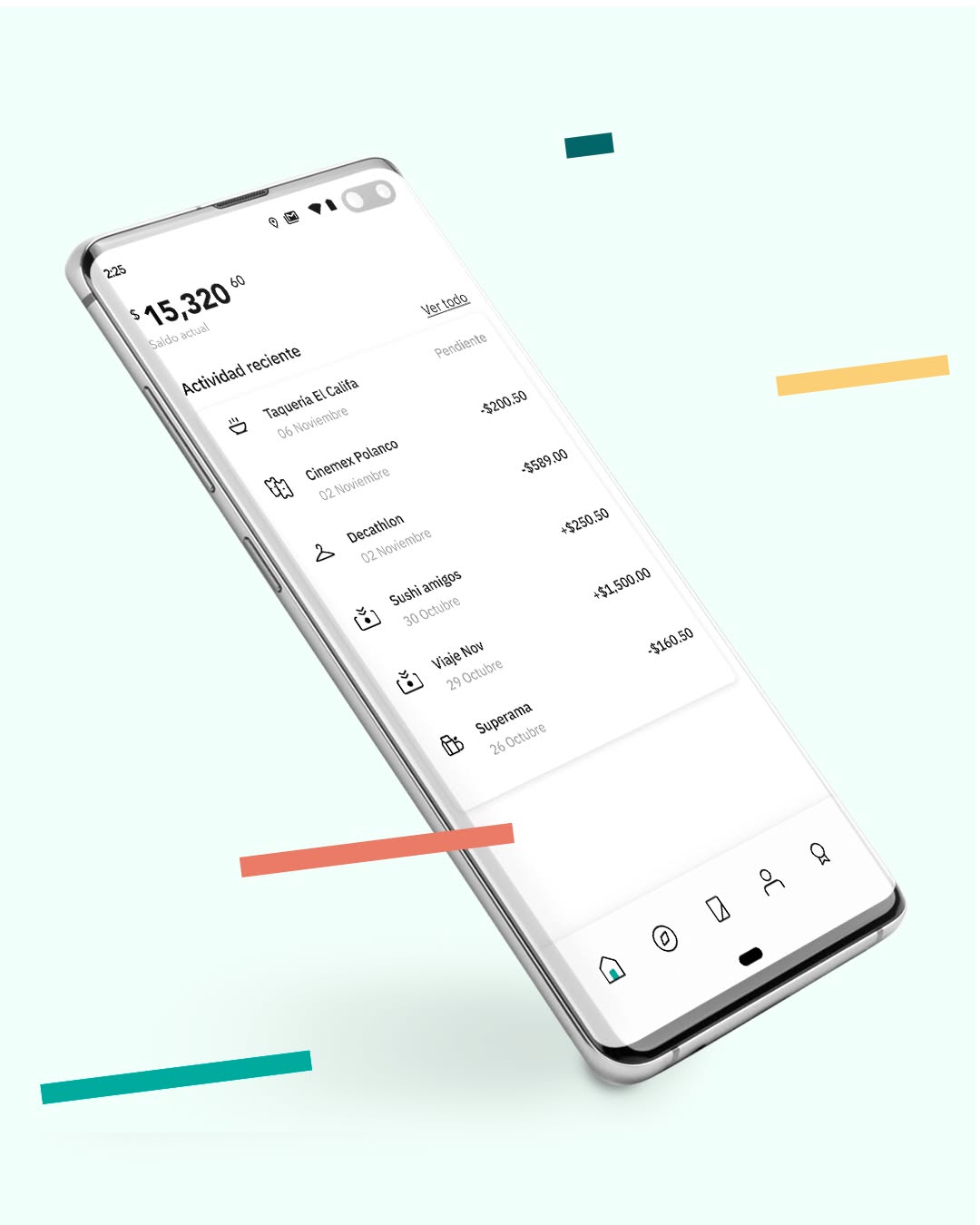 Klar mobile app interface presented on a pale mint background.